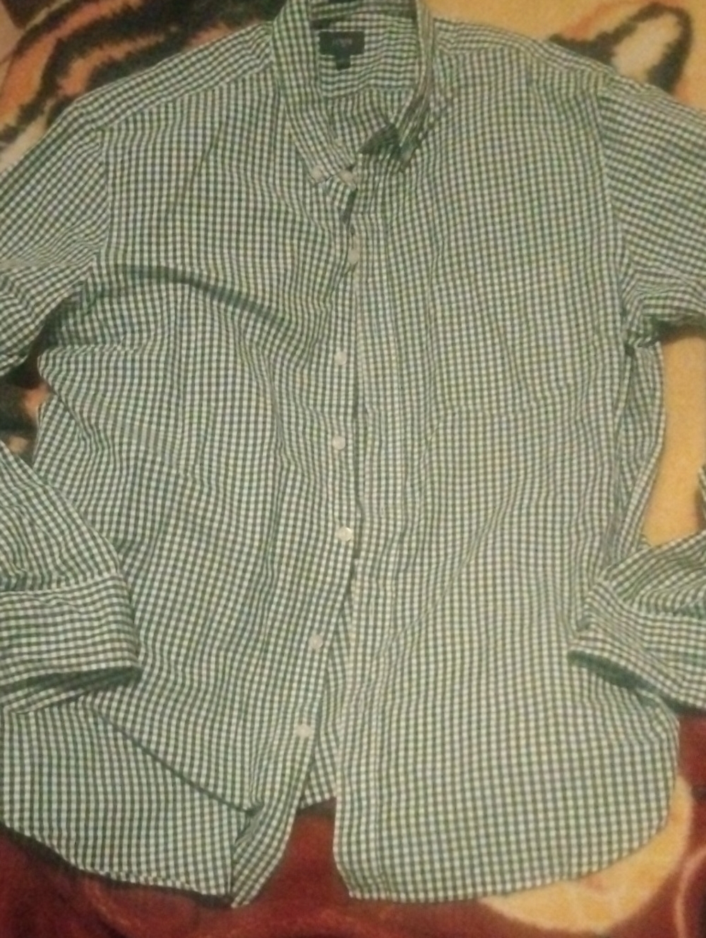 J. Crew Men's Green and White Gingham Button-Down Shirt L.Pre Owned. Like New